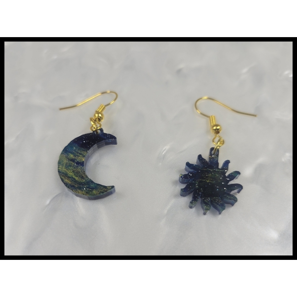 Gold and Blue Celestial Earrings